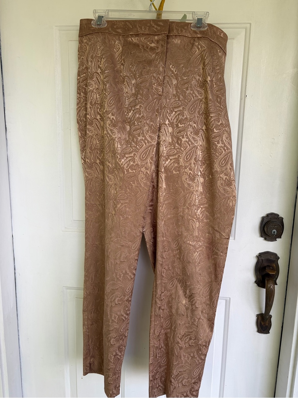 High-Waist Paisley Satin Trousers in Dusty Rose